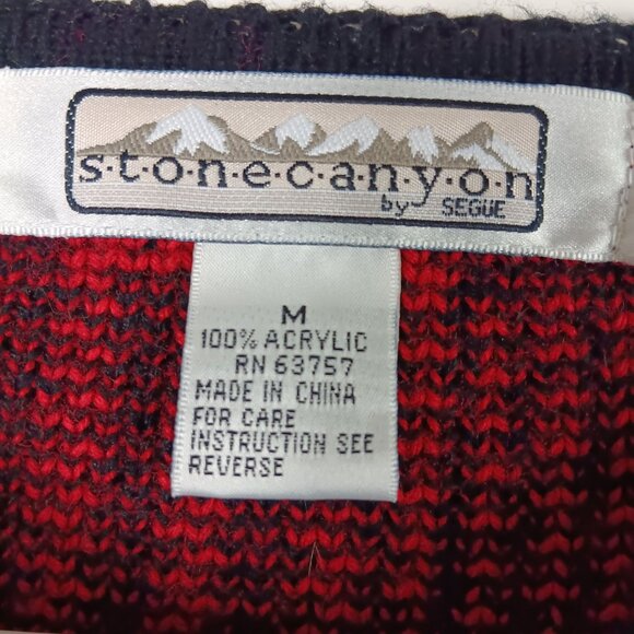 Vintage Stonecanyon By Segue Womens Plaid Knit Cardigan Sweater Medium Red/Black - Picture 2 of 6